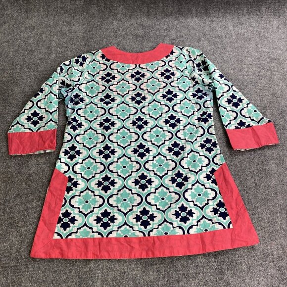 Simply Southern Tunic Medium Cover Up Aqua Pink Geometric 3/4 Sleeve Beach‎ Top - Picture 11 of 11